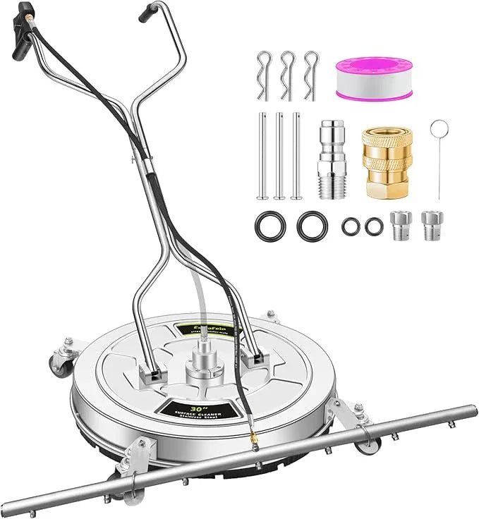 30" Pressure Washer Surface Cleaner Ultra with 7 Nozzles Water Broom, Stainless Steel Dual Handle Power Washer Surface Cleaner Hot Water Supported for Patio Decker Concrete Driveway, 5000 PSI - NeatNest