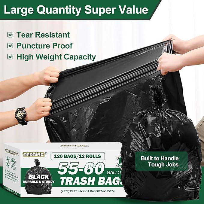 55-60 Gallon Black Trash Bags 120 Count - 40''x53'' Extra Large 50+ Gallon Garbage Bags,Unscented Strong Huge Can Liners for Construction Industrial Yard Outdoor Commercial - NeatNest