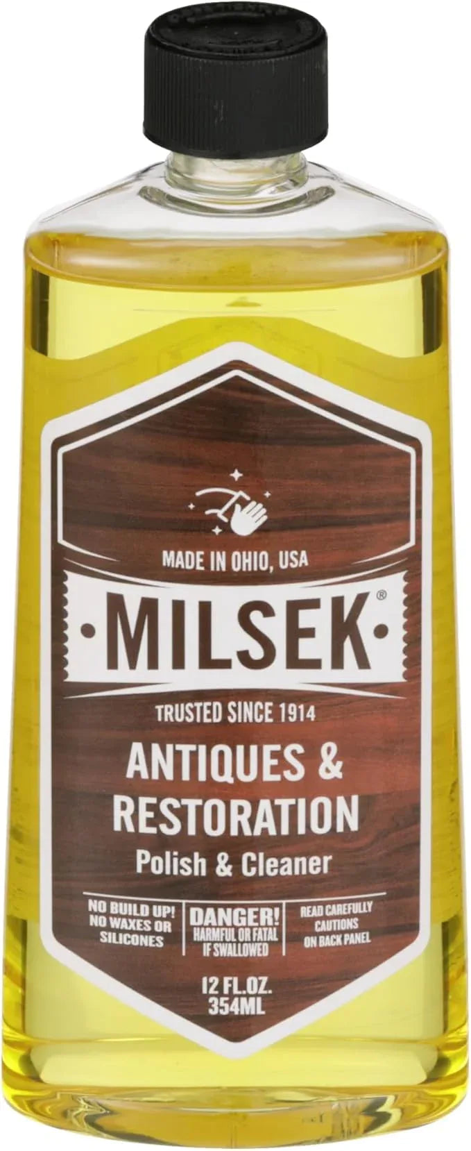 Milsek Antiques & Restoration Polish with Lemon Oil & Microfiber Cleaning Towel, 12-Ounce, ART-1, Yellow, Antique Cleaner & Cloth - NeatNest