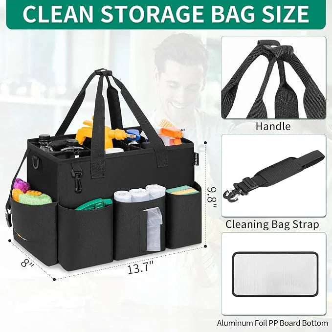 Wearable Cleaning Caddy Bag for Cleaning Supplies, Large Capacity Cleaning Organizer Tote Bag Simple Kitchen Cleaning Supplies Storage Bag for Cleaners Housekeepers (Black) - NeatNest