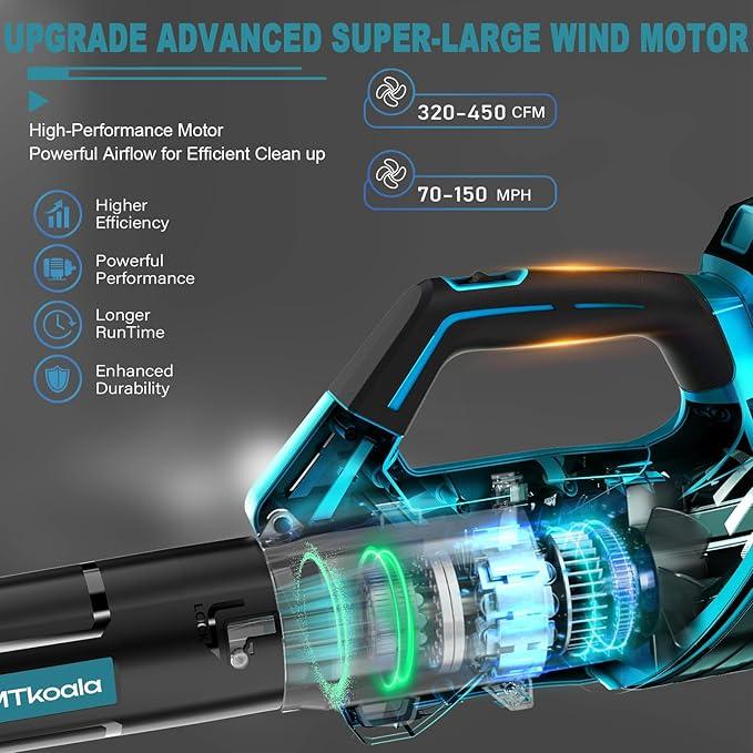 2025 Upgrade Leaf Blower,Leaf Blower Cordless with 2 * 2.6AH Batteries and Fast Charger, 450CFM &150MPH and 2 Speed Mode, Lightweight Electric Leaf Blowers for Lawn,Yard, Leaves, Dust,Snow Care (BLUE) - NeatNest