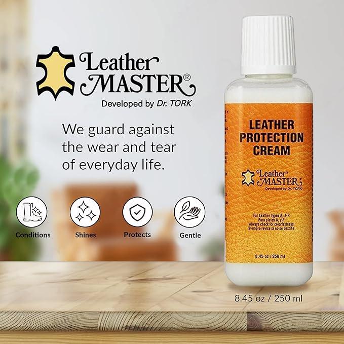 LEATHER MASTER 250ML Leather Protection Cream - Leather Cleaner and Conditioner for Couch Clothes Purses Shoes Boots Car Leather Water Based Formula - NeatNest