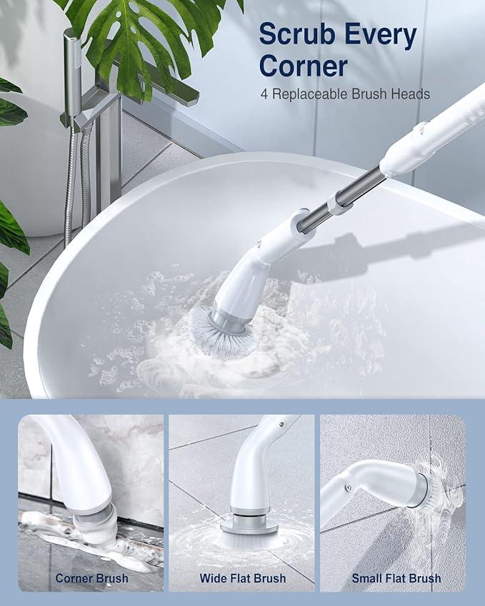 LABIGO Electric Spin Scrubber, Cordless Cleaning Brush Scrubber with 7 Replaceable Brush Heads and Adjustable Extension Handle, IPX7 Waterproof Power Cleaning Brush for Bathroom Tub Floor Tile Shower - NeatNest
