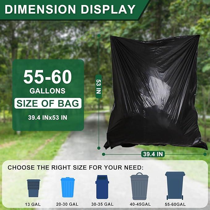 55-60 Gallon Black Trash Bags 120 Count - 40''x53'' Extra Large 50+ Gallon Garbage Bags,Unscented Strong Huge Can Liners for Construction Industrial Yard Outdoor Commercial - NeatNest