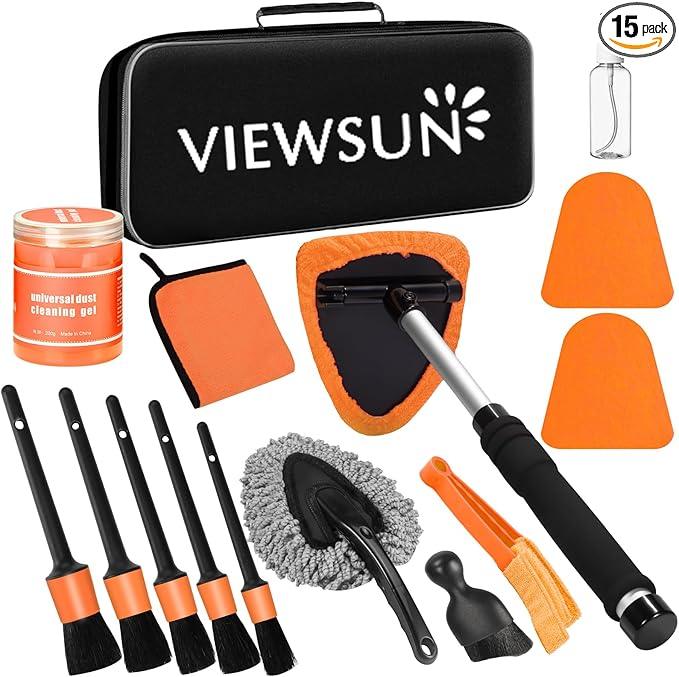 Viewsun Windshield Cleaner Tool, 15Pcs Car Interior Cleaning Kit, Detailing Kit Cleaner, Detailing Brush, Cleaning Gel, Inside Cleaning Supplies Accessories for Trucks, SUVs, RVs Window - NeatNest