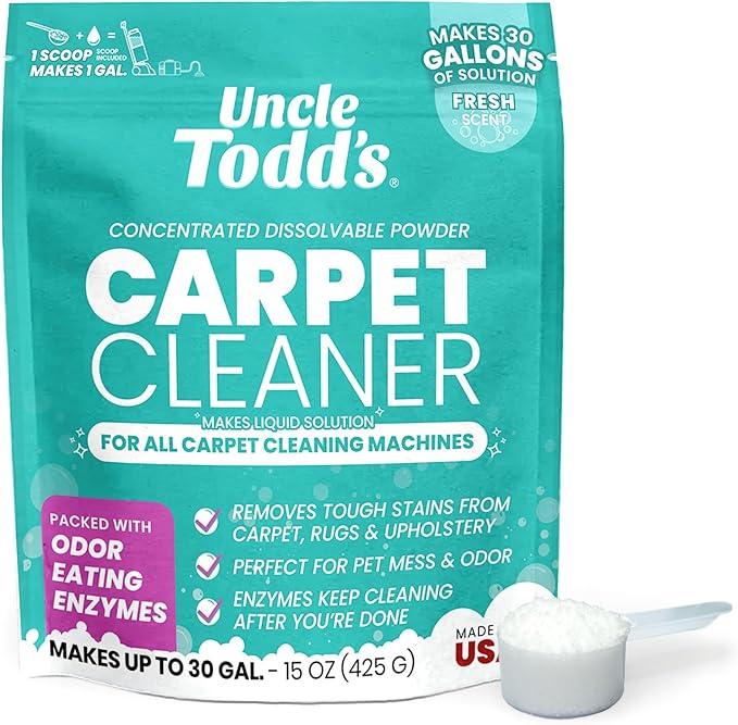 Uncle Todd's Carpet Cleaner Powder for Machines | Makes 30 Gallons of Carpet Cleaner Solution | Enzyme Formula Carpet Deodorizer | Removes Pet Odors & Stains | Safe for Carpets, Rugs & Upholstery - NeatNest