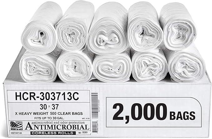 Aluf Plastics High Density Trash Bags, 20-30 Gallon, 2000 Count, 13 Micron (eq), 30" x 37", Clear, for Bathroom, Office, Industrial, Commercial, Janitorial, Municipal, Recycling - NeatNest
