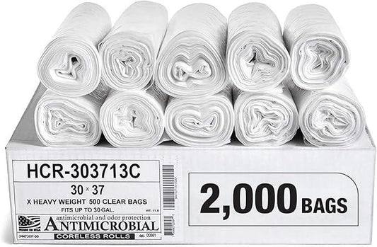 Aluf Plastics High Density Trash Bags, 20-30 Gallon, 2000 Count, 13 Micron (eq), 30" x 37", Clear, for Bathroom, Office, Industrial, Commercial, Janitorial, Municipal, Recycling - NeatNest