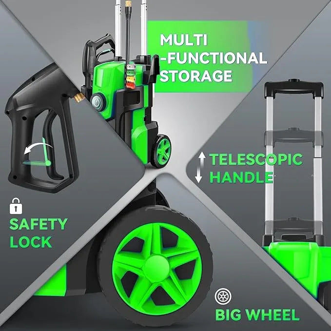 Professional Pressure Cleaner 5000 PSI,Heavy Duty Power Cleaner with 4 Nozzles,Foam Cannon,33FT Hose and 500ml Soap Bottle for Home/Cars (Green) - NeatNest