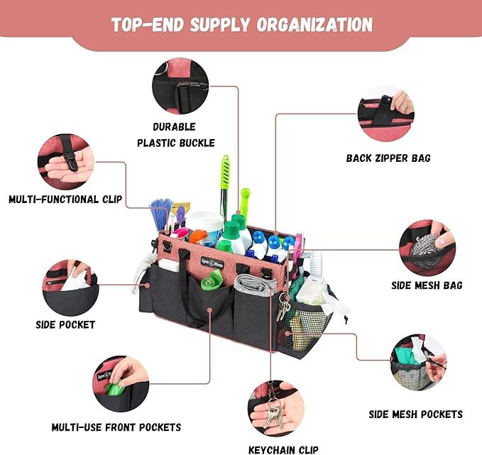 Wearable Cleaning Caddy – Portable Detailing Organizer with Spill-Proof Liner, Straps & Handles – Large Tote for Cleaning Pros, Auto Detailers, and Housekeepers – Red/Gray - NeatNest