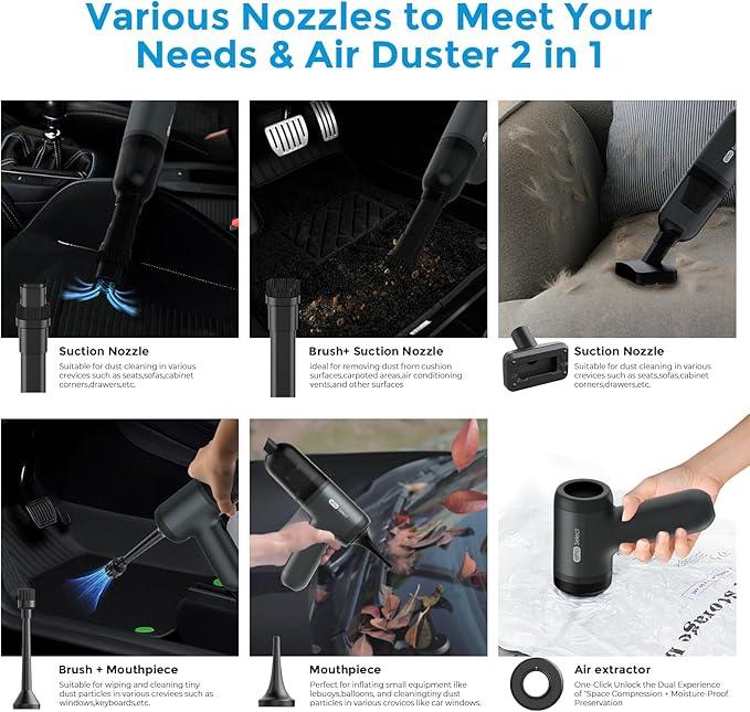 EV1395 Cordless Handheld Vacuum Cleaner - 75W 12000Pa Strong Suction, 14-24min Runtime, 0.14L Dust Bin, Multi-Accessories for Stairs, Floors & Narrow Spaces - NeatNest