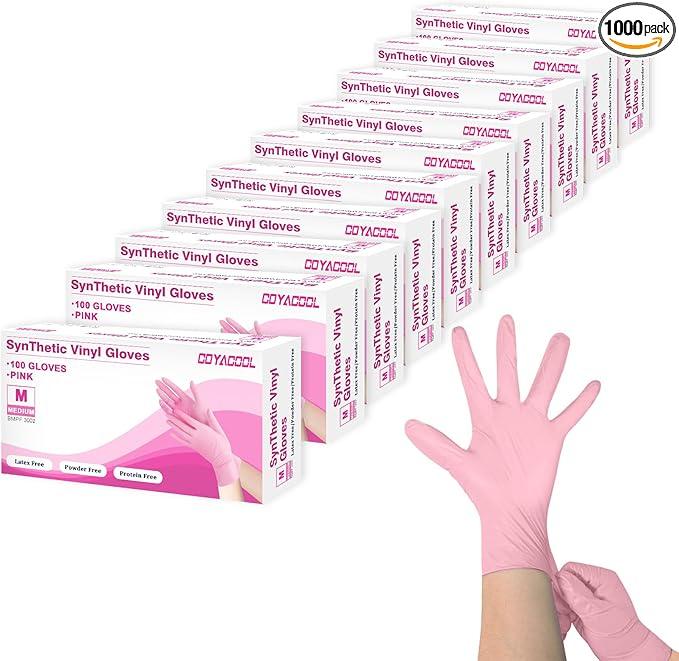Disposable Gloves Medium, Nitrile and Vinyl Blend Material Gloves, Latex Free, 4 Mil 1000 Pc Food Grade Glove for Cleaning, Food Prep, Hair Dye, Tattoo, Pink - NeatNest
