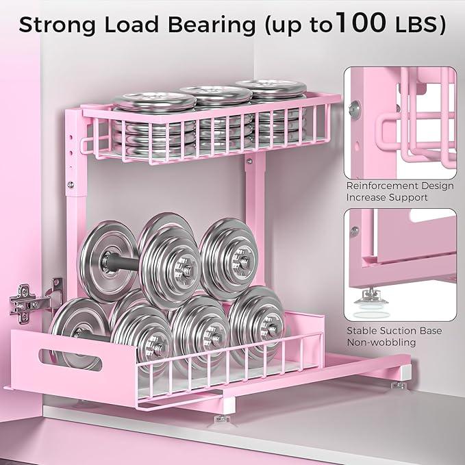 2 Pack Pro Under Sink Organizer Storage: Premium Metal 2-Tier Pull-Out Wire Basket Organizer, L Shape Height Adjustable, Easy Installation | Kitchen & Bathroom Cabinet Organizers - NeatNest