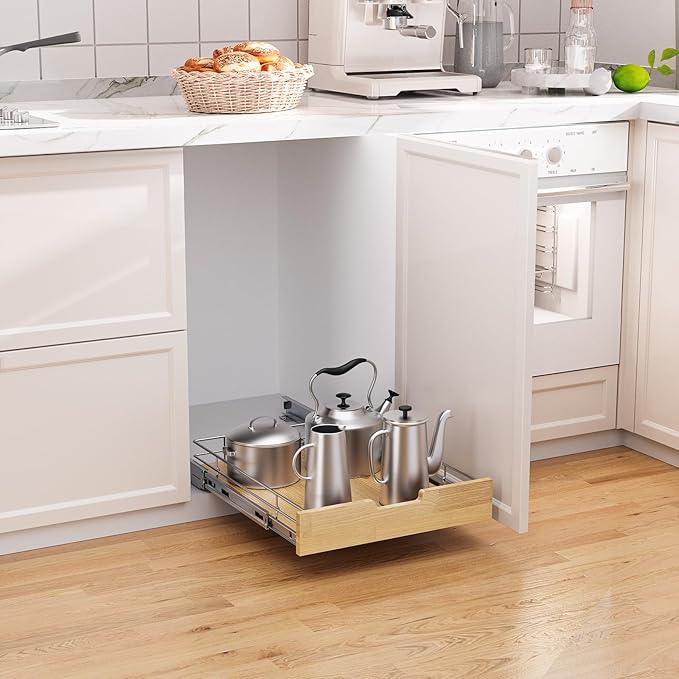 Pull Out Cabinet Organizer,Heavy-Duty Slide Out Shelf, Wood And Wire Basket, Pull Out Drawer for for Kitchen Under Sink Space, Pantry, Bathroom (23 * 21 WM) - NeatNest