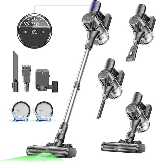 Ultenic Cordless Vacuum Cleaner, 550W 50Kpa Stick Vacuum with Car Dashboard Screen, Tangle-Free Brush for Pet Hair, Max 45mins Runtime, LED Display Tools for Hard Floor, Carpet, Car Cleaning, U12 - NeatNest