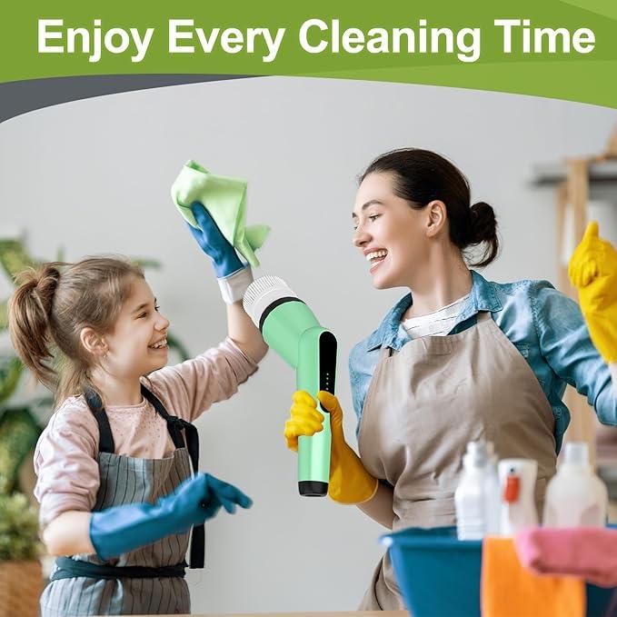 Electric Spin Scrubber, Shower Scrubber with Long Handle Adjustable, 2 Speed & 7 Replaceable Brush Heads Shower Cleaner Brush, Electric Scrubber for Cleaning Bathroom Tile Floor Bathtub Green - NeatNest