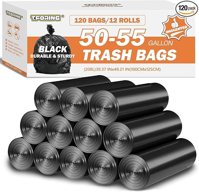 50-55 Gallon Black Trash Bags 120 Count - 40''x50'' Extra Large 50+ Gallon Garbage Bags,Unscented Strong Huge Can Liners for Construction Industrial Yard Outdoor Commercial - NeatNest
