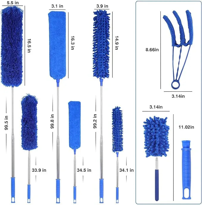 10 PCS Microfiber Cobweb Duster with Extension Pole (100 Inch Telescoping), Washable Dusters for Cleaning, Multifunctional Bendable Feather Duster for Ceiling Fan, Blind, High Ceiling - NeatNest