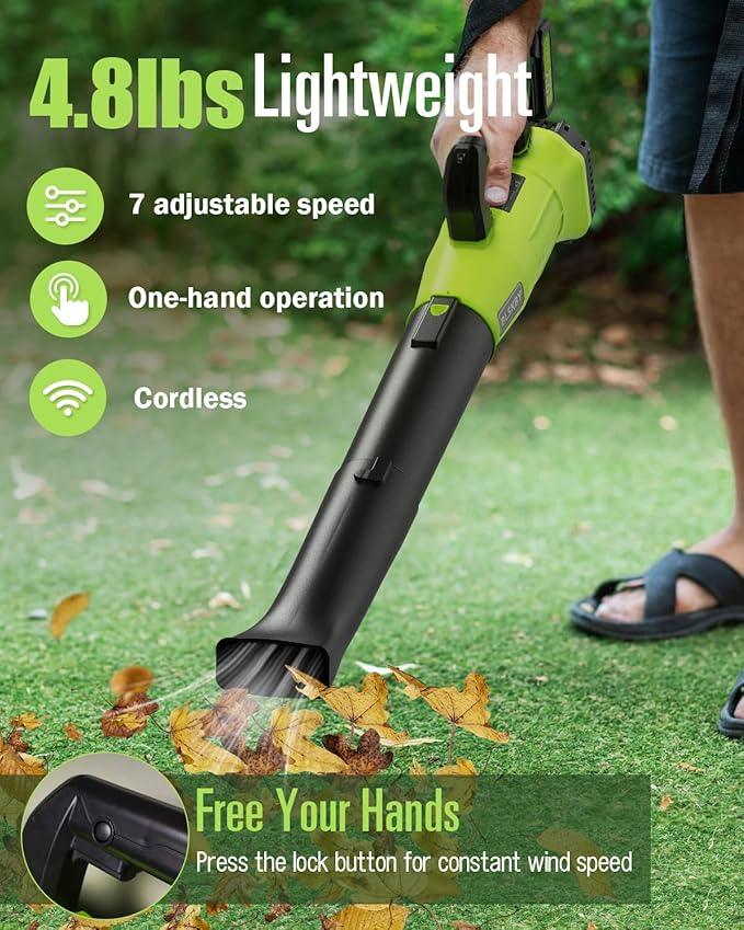 Cordless Leaf Blower - 2x4Ah Battery, 530CFM 170MPH, Powerful Battery Powered Leaf Blower Cordless with Battery and Charger, 7-Speed Control, 2 Extended Tubes for Yard, Lawn & Garden - NeatNest