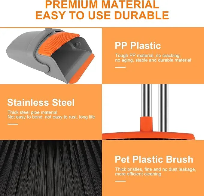 Broom and Dustpan Set for Home, Broom with Dustpan Combo Set, 51" Long Handle Dust Pan Set for Household - NeatNest