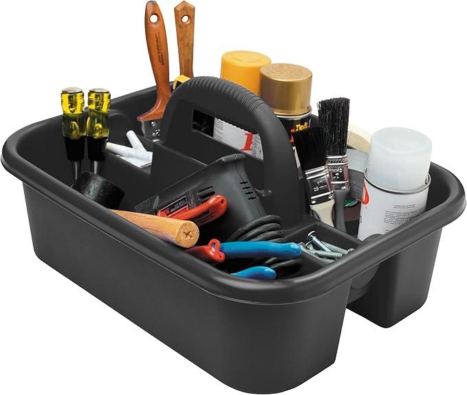 Akro-Mils 09185 Plastic Tote Tool & Supply Cleaning Caddy with Handle, 18-3/8-Inch x 13-7/8-Inch x 9-Inch, Black - NeatNest