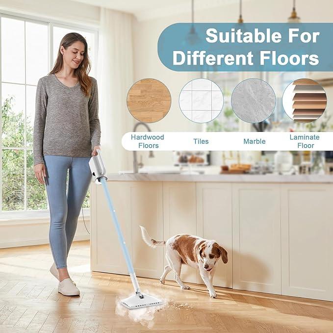 7-in-1 Steam Mop, 1200W Rotated Steam Cleaner for Home, 2 Modes, 400ML Removable Tank, 23FT Power Cord, 2 Pads, Multi-Surface Steamer for Hard Floor, Laminate Floor, Tiles Cleaning（Lake Blue） - NeatNest