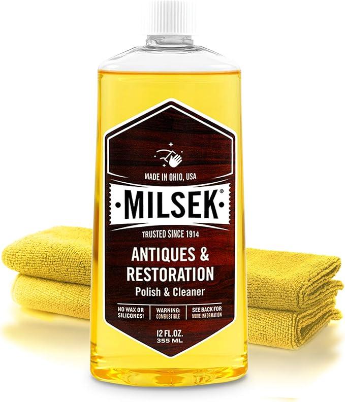 Milsek Antiques & Restoration Polish with Lemon Oil & Microfiber Cleaning Towel, 12-Ounce, ART-1, Yellow, Antique Cleaner & Cloth - NeatNest