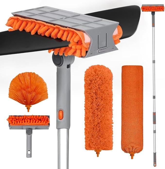 Ceiling Fan Cleaner Duster with 72‘’ Extendable Long Handle Cleaning Duster Kit, Reusable Chenille & Microfiber Mop Head for High Ceiling Fan Blade Wall Blinds Cobweb - NeatNest