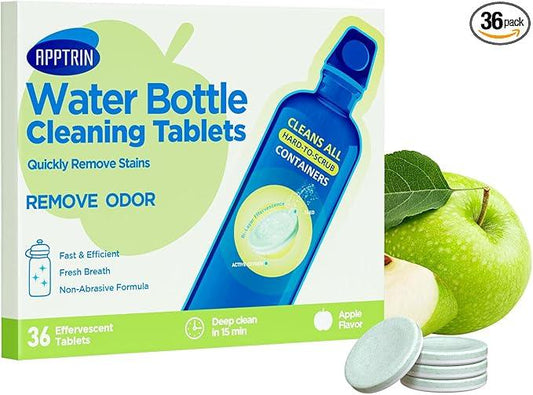 Water Bottle Cleaning Tablets, Bottle Clean Tablet for Hydration Bladders, Stainless Steel, Tumblers, and Glass Bottles, 36 count (Pack of 1), Apple - NeatNest