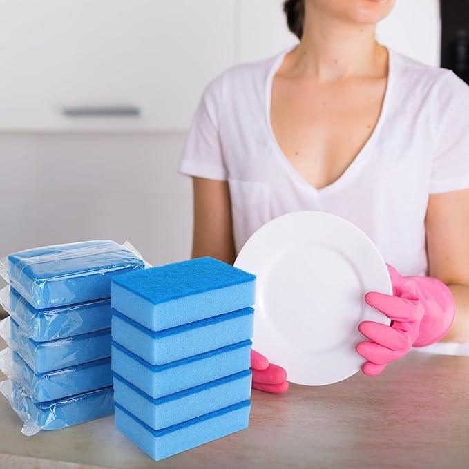 50 Pcs Individually Wrapped Sponges, Uncompressed Non Scratch Scrouing Sponges for Household Cleaning Dishes Kitchen Airbnb Apartment Car Bike Blue - NeatNest