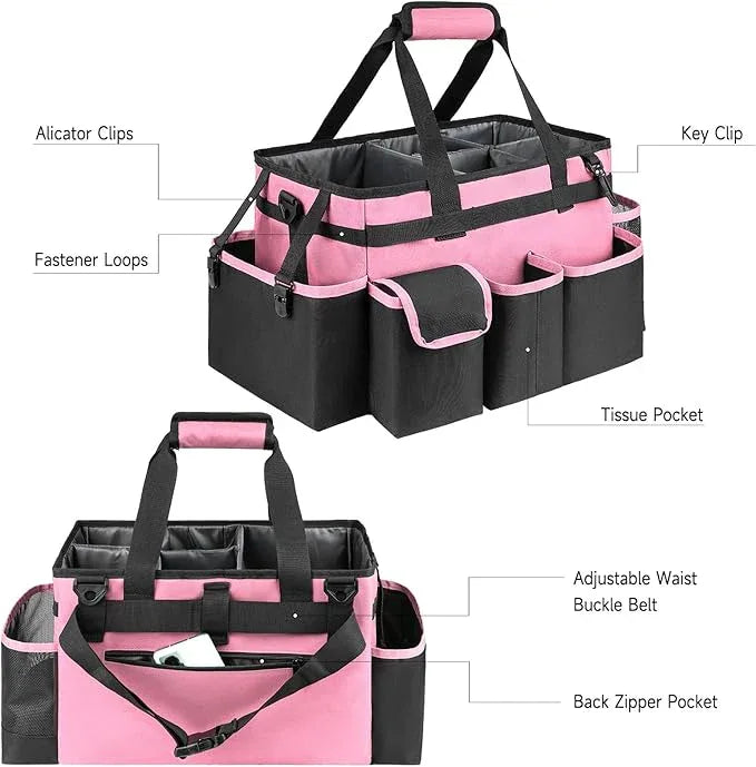 Cleaning Caddy,Large Cleaning Bags for Housekeepers,Cleaning Supplies Organizer with Handle,Pink - NeatNest