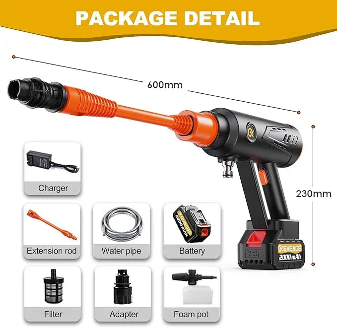 EVEAGE Q7 Cordless Power Pressure Washer, MAX 1000PSI, 2.5GPM Adjustment Portable Power Cleaner, Rechargeable Battery Powered Handheld High-Pressure Washer Gun for Car, Home/Floor Cleaning - NeatNest