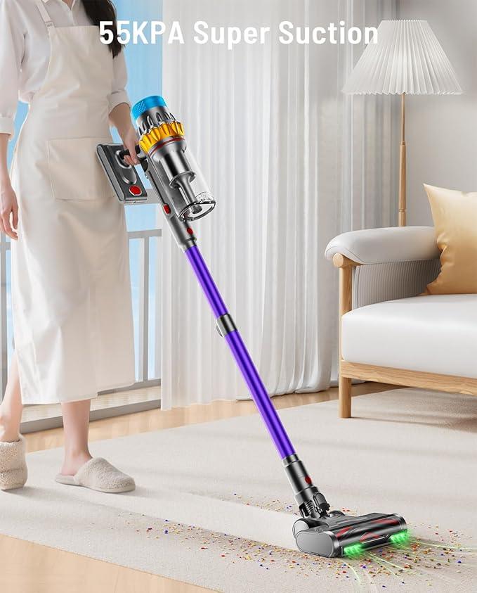 Cordless Vacuum Cleaner, 55KPA 70Min 650W Motor Powerful Vacuum Cleaners for Home, Self-Stand Cordless Stick Vacuum Rechargeable Anti-Tangle/LED Screen/1.8L Cup for Home Pet Hair/Carpet/Hardwood Floor - NeatNest