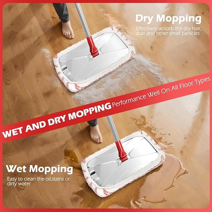 Masthome Extra Large Microfiber Mop for Floor Cleaning, 16“ Flat Mop with 5 Pad for Wet & Dry Use, Dust Mop for Hardwood Laminate Tile Ceramic, 1 Cleaning Scraper Included-Red - NeatNest