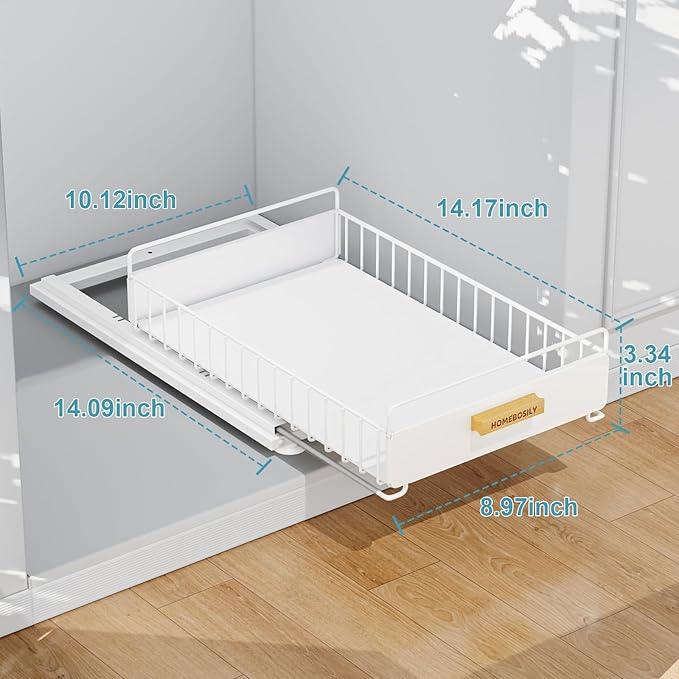 Under Sink Organizer, Kitchen Pull Out Cabinet Organizer, Mute Slide Out Metal Under Sink Organizers and Storage Shelves for Kitchen Bathroom Laundry Cabinet Pantry, White - NeatNest