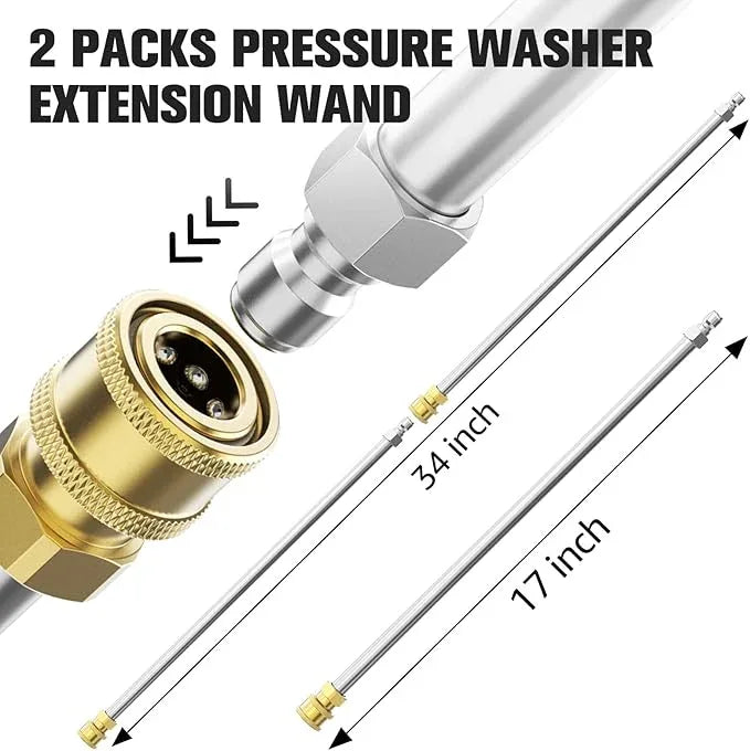 Sealegend Pressure Washer Extension Wand, 17 Inch Power Washer Lance, 2 Packs Stainless Steel with 1/4" Quick Connect, 4000 PSI - NeatNest