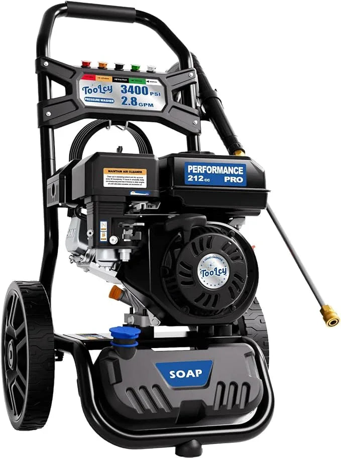 TOOLCY Gas Pressure Washer 3400PSI/2.8GPM Power Washer Upgraded Pump, 30ft Hose, Onboard Soap Tank, Spray Gun &5 Quick-Connect Nozzles for Driveway, Deck, Car Cleaning - NeatNest