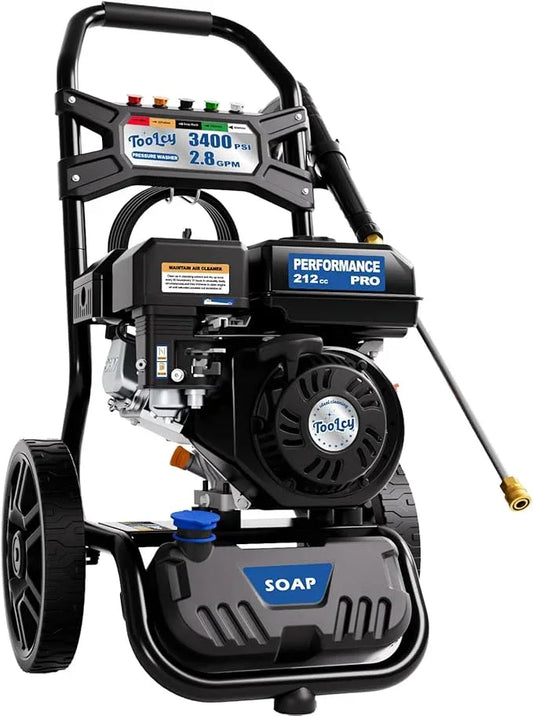 TOOLCY Gas Pressure Washer 3400PSI/2.8GPM Power Washer Upgraded Pump, 30ft Hose, Onboard Soap Tank, Spray Gun &5 Quick-Connect Nozzles for Driveway, Deck, Car Cleaning - NeatNest