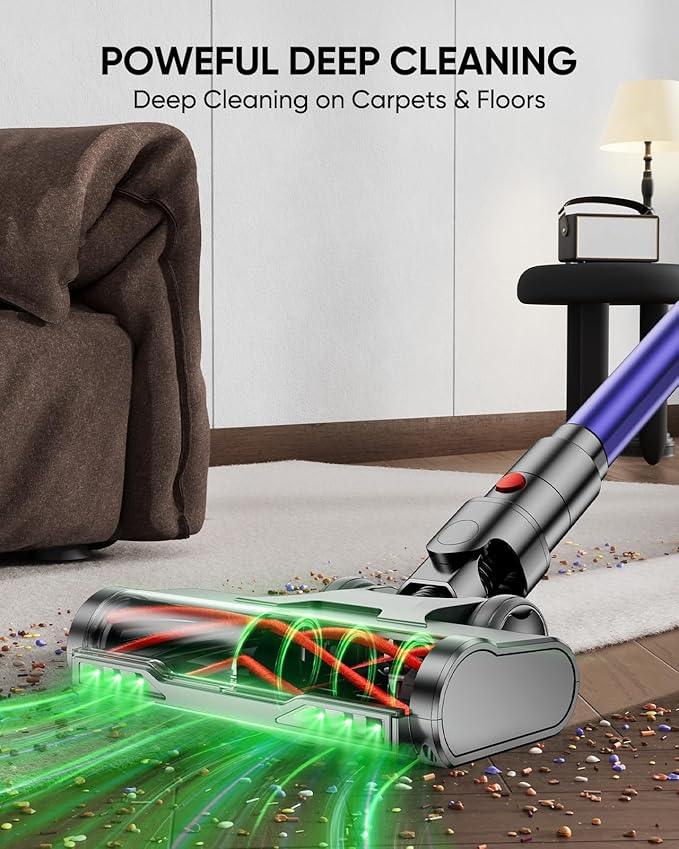 Cordless Vacuum Cleaner, 650W 55KPA 70Mins Vacuum Cleaners for Home, Stick Vacuum with 1.8L Cup, Anti-Tangle, 8-Stage Filter System, Green Light for Pet Hair, Carpet, Floor - NeatNest