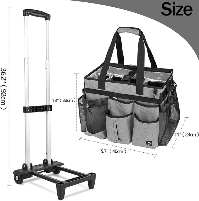 Extra large Rolling Cleaning caddy bag with Detachable, Foldable Trolley Portable Cleaning Cart for Housekeeping Cleaning caddy with Adjustable Shoulder Strap and Multiple Storage Pockets - NeatNest