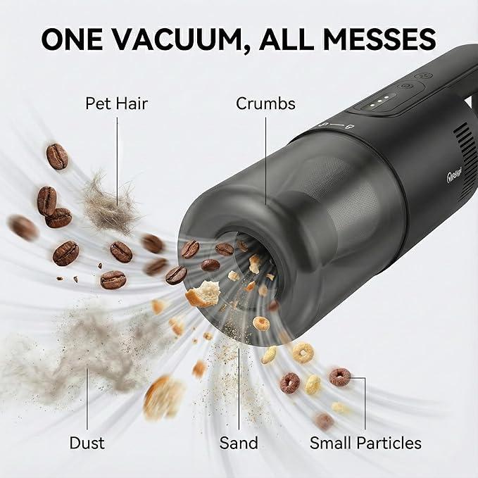 Handheld Vacuum Cordless, 5-in-1 Car Vacuum Portable Cordless 30 Mins Rapid Rechargeable Hand Vacuum Brushless Motor 19000Pa Strong Suction, Dust Busters for Car Home with 4 Nozzles, Black - NeatNest