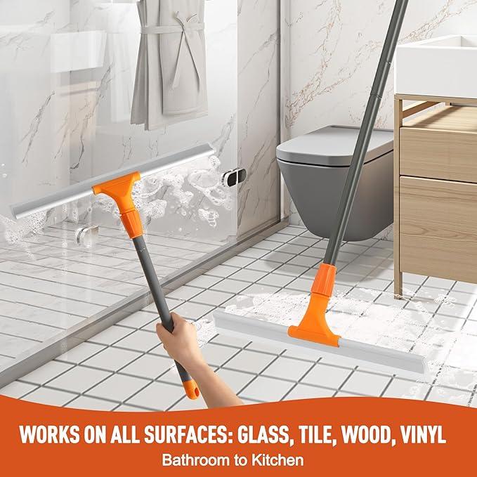 Silicone Floor Squeegee for Shower Glass, Floor, and Garage - Heavy-Duty Pet Hair Remover, Bathroom Tile Cleaner, Window Wiper - Flexible, No Streaks, Compact Storage - NeatNest