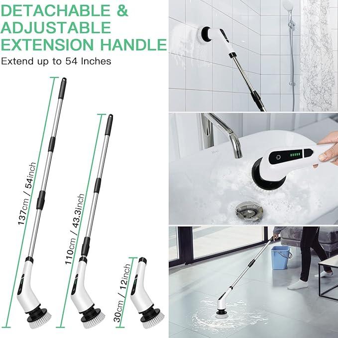 Electric Spin Scrubber Cordless Bath Tub Power Scrubber Bathroom Cordless Cleaning Brush with 7 Replaceable Drill Brush Heads Shower Cleaning Scrubbers with Adjustable Handle for Bathroom Kitchen - NeatNest