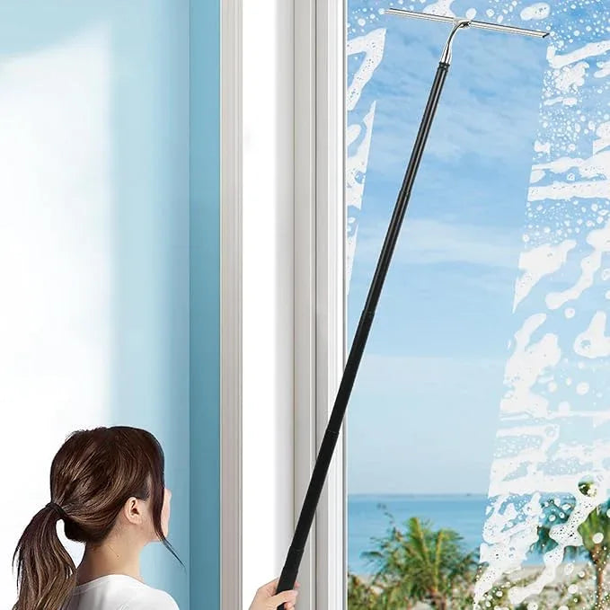 Window Squeegee for Home, 2 in 1 Window Washing kit with Extension Pole Long Handle Squeegee for Shower Glass Floor Tile Wall Car Windshield, 12 inch Wide, Black - NeatNest