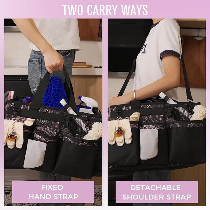Wearable Cleaning Caddy, Cleaning Caddy Supplies Organizer with Handle & Shoulder Straps for Housekeepers, Under Sink & Car Cleaning Tool Organizers Bag with 4 Foldable Divider (Totem) - NeatNest