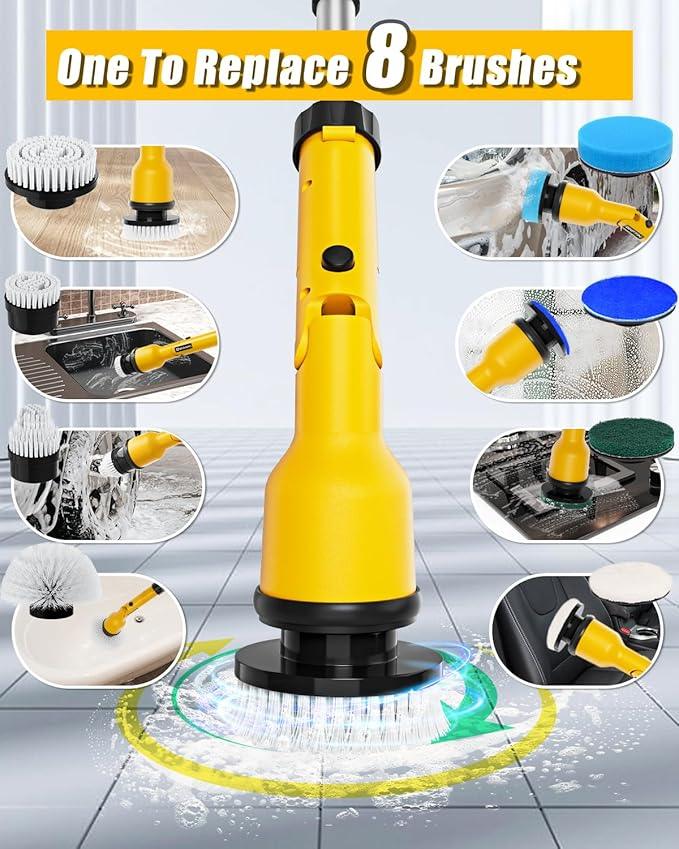 Electric Spin Scrubber Compatible for DeWalt 20V Battery(Battery NOT Included), 1000 RPM Battery Powered Scrubber with Adjustable Extension Arm & 8 Brushes & Hook Gloves for Tub/Tile/Floor - NeatNest