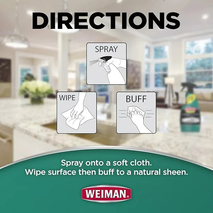 Weiman Disinfectant Granite Daily Clean & Shine (2 Pack with Polishing Cloth) Safely Clean Disinfect and Shine Granite Marble Soapstone Quartz Quartzite Slate Limestone Corian Laminate Tile Countertop - NeatNest