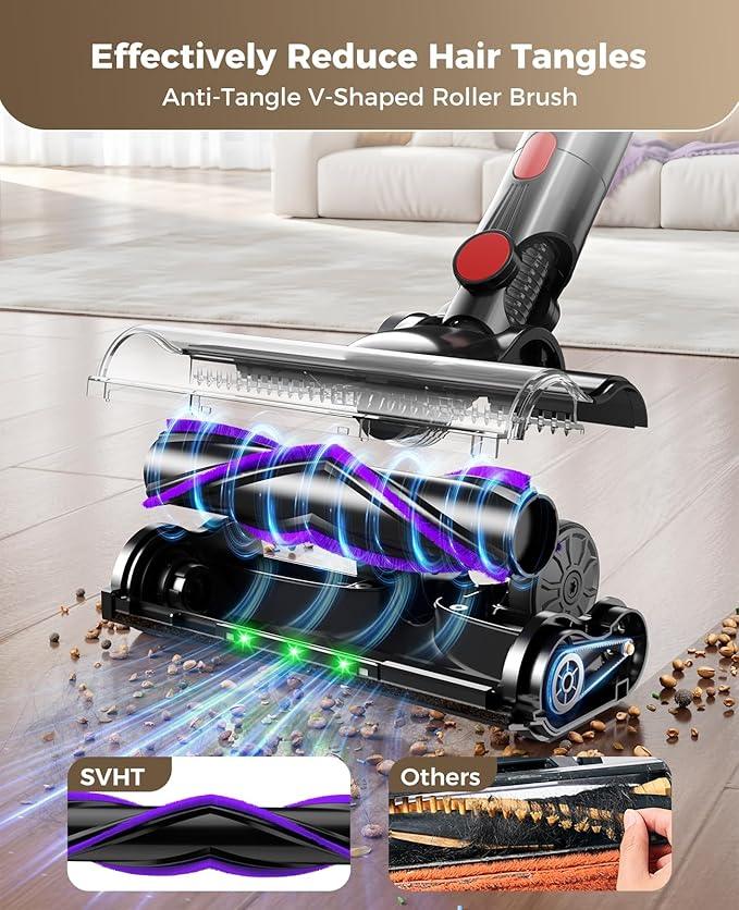 Cordless Vacuum Cleaner, 450W 40KPA Vacuum Cleaners for Home, 45 Mins Lightweight Stick Vacuum with LED Display, Anti-Tangle, Rechargeable Battery Vacuum for Carpet,Pet Hair,Hardwood Floor - NeatNest