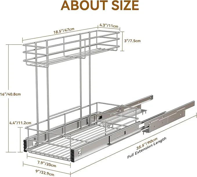 Under Sink Organizer 9"W X18.5"D，Pull Out Cabinet Organizer 2 Tier，Under Sink Slide Out Organizer Chrome Plated, Under Kitchen Bathroom Sink Organizer, Pantry Cabinet Closet Organization Rack, 1 Pack - NeatNest
