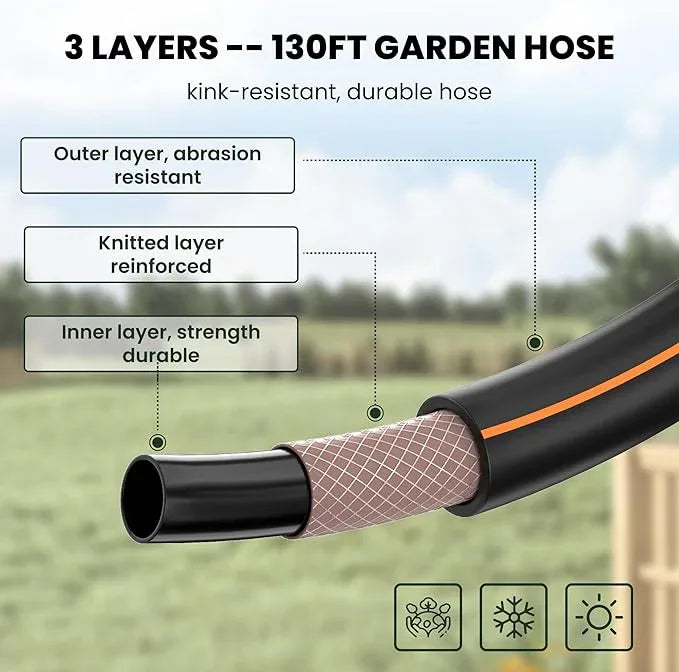 Giraffe Tools Retractable Garden Hose Reel 1/2 Inch x 130 ft, Super Heavy Duty, Any Length Lock, Slow Return System, Wall Mounted and 180 Deg Swivel Bracket - NeatNest